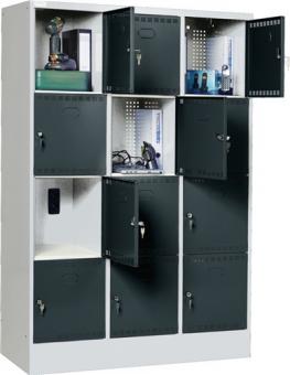 Elektro-Fcherschrank H1795xB1205xT582mm - 1 ST  Sockel 12Fcher grau/grau 2Steckd./Fach