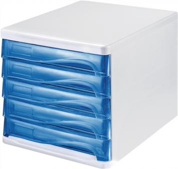 Schubladenbox 5 Schubl.wei/blautransparent - 1 ST  Ku.H245xB265xT340mm HELIT