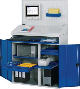 Computerschrank H1770xB1100xT520mm - 1 ST  stationr blau/grau Lochplatte,Pultaufsatz