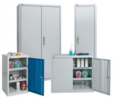 Umweltschrank H1800xB1000xT500mm - 1 ST  lichtgrau/enzianblau o.Belftung 4 Wannen,22l