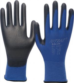 Handschuhe Nitras Skin Gr.XL - 12 PA  (9) blau/schwarz EN 388 PSA II Nyl.m.PU NITRAS