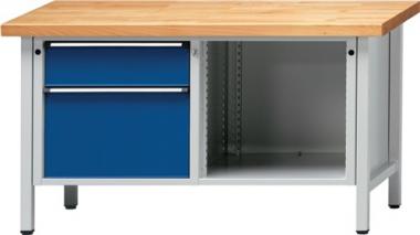 Werkbank V B1500xT700xH840mm Universalplatte - 1 ST  grau blau 2Schubl.offenes Fach ANKE