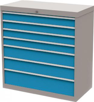 Schubladenschrank H1019xB980xT500mm - 1 ST  lichtgrau/blau 4x100,2x150,1x200mm Vollausz.