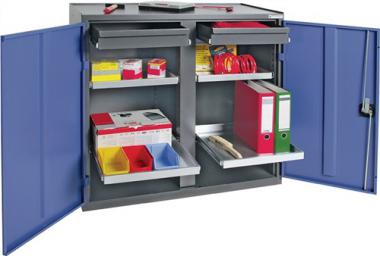 Werkzeug-/Beistellschrank H1000xB1000xT500mm - 1 ST  2 Schubl.,4 BD grau/blau NCS PROMAT