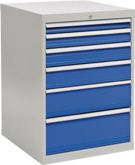 Schubladenschrank H1019xB705xT736mm - 1 ST  lichtgrau/signalblau 6 Schubl.Vollauszug