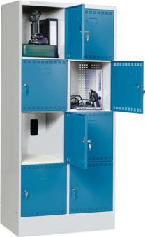 Elektro-Fcherschrank H1795xB810xT582mm - 1 ST  Sockel 8Fcher grau/blau 2Steckd./Fach