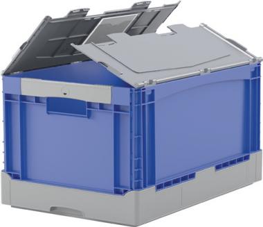 Faltbox L600xB400xH320mm - 1 ST  Inh.65l grau/blau m.DeckelPP Durchfassgriffe