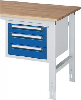 Unterbauschrank H395xB480xT600mm - 1 ST  grau/blau 3 Schubl.1x90,2x120mm Einfachausz.RAU