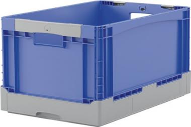 Faltbox L600xB400xH320mm - 1 ST  Inh.65l grau/blau o.DeckelPP Durchfassgriffe