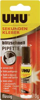 Sekundenkleber blitzschnell - 30 G / 10 ST  PIPETTE Control 3g farblos Tube UHU