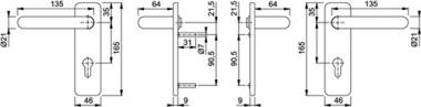 Langschildgarnitur Birm.1117/202SP - 1 ST  Alu.F2 SK/OL 78mm DIN L/R HOPPE