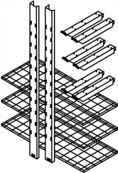 Gitterrostregal B1000xT500mm - 1 ST  verz.m.3 Gitterrostbden f.Lagercontainer
