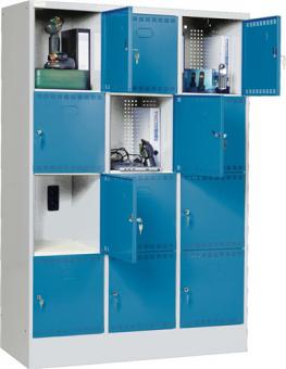 Elektro-Fcherschrank H1795xB1205xT582mm - 1 ST  Sockel 12Fcher grau/blau 2Steckd./Fach