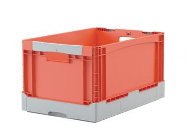 Faltbox L600xB400xH320mm - 1 ST  Inh.65l grau/orange o.DeckelPP Durchfassgriffe
