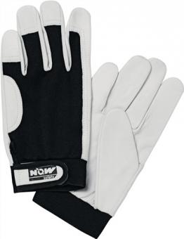 Handschuhe Main Gr.8 schwarz/naturfarben - 10 PA  Ziegennappaleder/Stretch EN 388 Kat.II