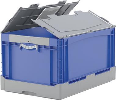 Faltbox L600xB400xH320mm - 1 ST  Inh.65l grau/blau m.DeckelPP Liftgriffe