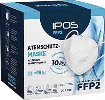 Atemschutzmaske IPOS FFP2 NR ohne Ausatemventil - 10 ST  gefaltet, Filterklasse: EN 149:2001 + A1:2009 FFP2