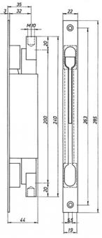 Kantriegel 9221 Stulpl.285mm - 1 ST  Stulp-B.22mm STA verz.Hub 20mm DENI