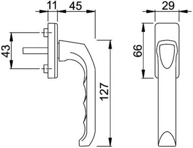 Fenstergriff London 013/U34 - 1 ST  Alu.F2/neusilberfarbig 32mm Stand.HOPPE