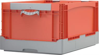 Faltbox L600xB400xH285mm - 1 ST  Inh.58l grau/orange o.DeckelPP Liftgriffe