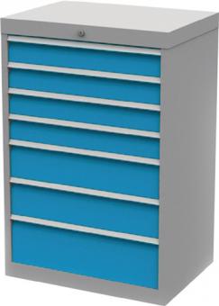 Schubladenschrank H1019xB680xT500mm - 1 ST  lichtgrau/blau 4x100,2x150,1x200mm Vollausz.