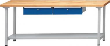 Werkbank V B2000xT700xH890mm - 1 ST  Universalplatte grau blau Anz.Schubl.xH 2x170mm