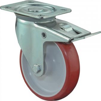 Lenkrolle D.150mm Trgf.240 kg - 1 ST  m.Feststeller PU Platte L135xB110mm Farbe Rl.rot