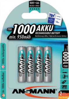 Akkuzelle 1,2 V 1000 mAh - 1 SB  R03-AAA-Micro HR03 4 4St./Blister ANSMANN
