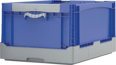 Faltbox L600xB400xH285mm - 1 ST  Inh.58l grau/blau o.DeckelPP Liftgriffe