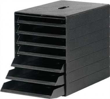 Schubladenbox 7 Schubl.m.versenkbarer - 1 ST  Frontklappe schwarz H322xB250xT365mm