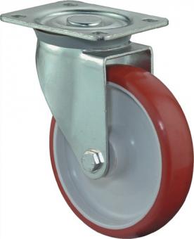 Lenkrolle D.80mm Trgf.125kg - 1 ST  PU Platte L104xB80mm Farbe Rl.rot