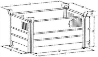 Leichtbaubehlter L1200xB800xH600mm - 1 ST  mausgrau m.1/2 Bordwand u.Fen Trgf.500kg