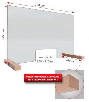 Hygiene- und Hustenschutz aus Sicherheitsglas - 1 Stk  47,5 x 75 x 24 cm