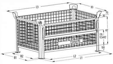 Gitterbehlter m.1/2 Klappe - 1 ST  4000kg L1000xB800xH600mm lack.mausgrau