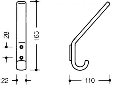 Garderobenhaken 477.90.070 - 1 ST  einfach A.108mm PA 90 tiefschwarz H.163mm HEWI