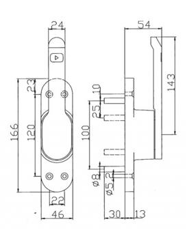 T�rtreibr.VARIO DIN L/R silber - 1 ST  elox.LM 30mm Rundstange 10mm DENI