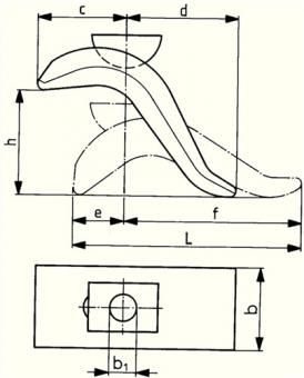 Spannpratze Nr.6321 f.T-Nut - 1 ST  14mm Spann-H.0-50mm M12x14x125mm AMF