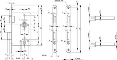 Behrden-Einsteckschloss - 1 ST  0615 BAD 20/65/78/8mm DIN L VA rd Kl 5 BKS