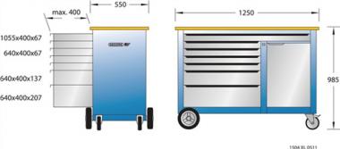 Rollwerkbank 1504 XL Auen-B1250xT550xH985mm - 1 ST  Schubl.7 60kg 700kg GEDORE