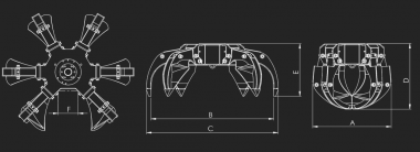 Asymmetrischer Mehrschalengreifer PLY-Z 270/6, ICM - 1 ST  Greifkraft: 1185 daN, �ffnungsw. 1002 mm, 8-13 to