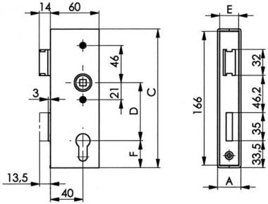 Schlosskasten 141U,blk DIN - 1 ST  L/R Ma� A30xB60xC172mm Dornm.40mm AMF