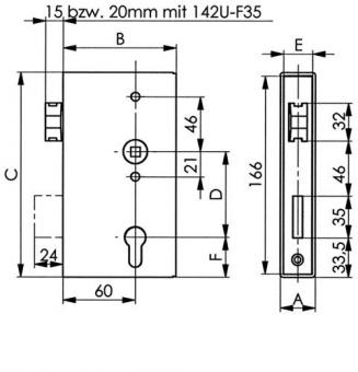 Schlosskasten 140UM DIN L/R - 1 ST  Ma A30xB94xC172mm Dornm.60mm AMF