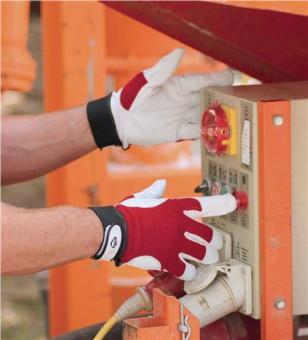 Handschuhe Griffy Gr.8 rot/naturfarben - 1 PA  Ziegennappaleder/Interlock auf SB-Karte