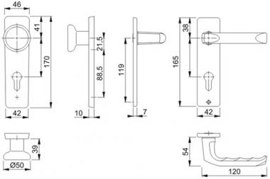 Kurzschildgarnitur London 54/227K/202KP/AP/113 - 1 ST  Alu.F2 PZ eck.Wechselgrt.HOPPE