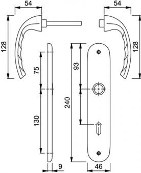 Langschildgarnitur Tky - 1 ST  1710/273P Alu.F2 SK/OL 78mm DIN L/R HOPPE