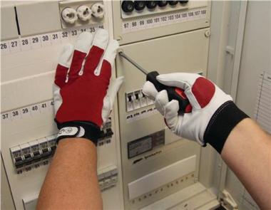 Handschuhe Griffy Gr.8 rot/naturfarben - 1 PA  Ziegennappaleder/Interlock auf SB-Karte