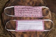 Mund-Nasen-Maske 100% Baumwolle Rosa mit Blumenmotiv