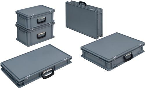 Ku.-Koffer L600xB400xH133mm, PP 1 Griff Schiebeverschluss grau 24l