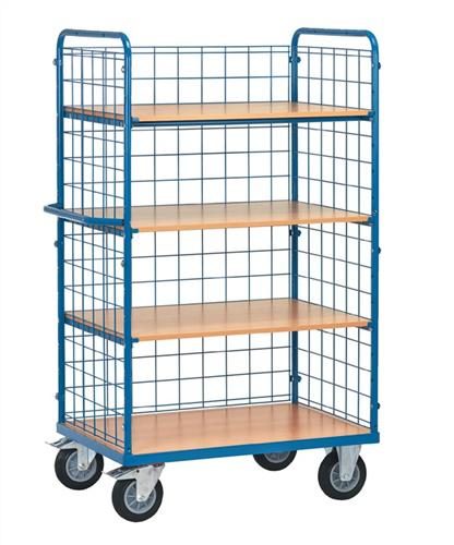Etagenwagen L1200xB800xH1800mm, Trgf.600kg 4Etagen Stirn-u.Längswand,Drahtgitter
