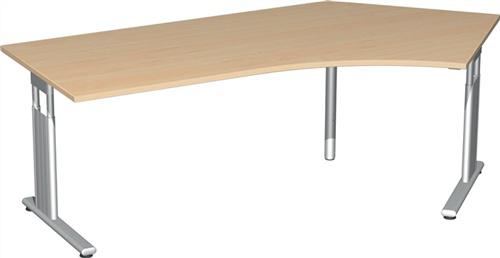 PC-Arbeitstisch H680-820xB2166xT1130mm, 135Grad re.Ahorndekor C-Fuß silber